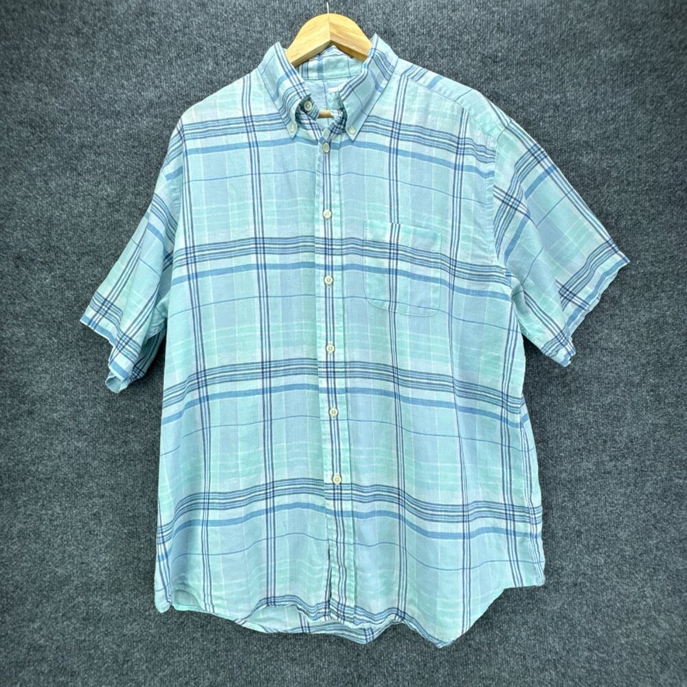 Brooks Brothers Irish Linen Shirt Mens Extra Large‎ Blue Plaid Button Down